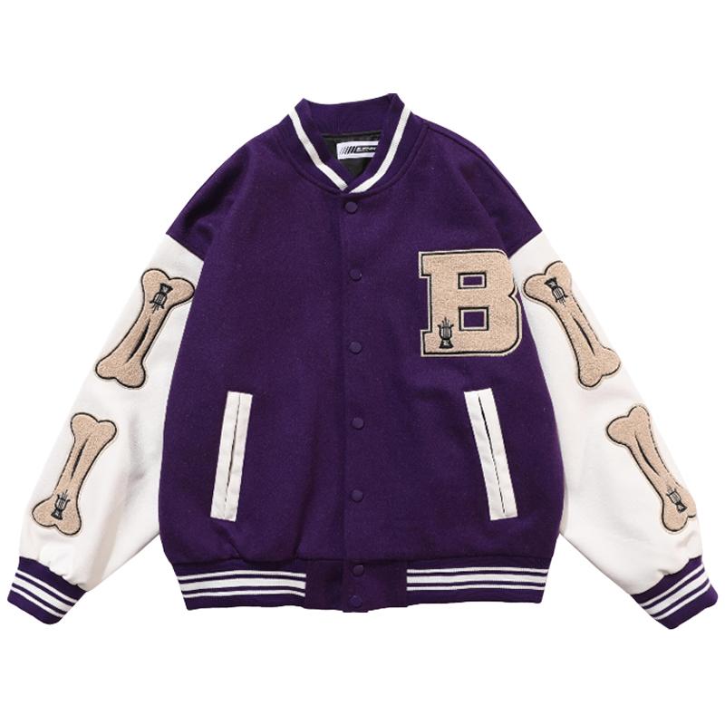 

Men's Jackets Mens Hip Hop Baseball Jacket Coats Embroidery Furry Bone Letter Patchwork Optional Harajuku College Bomber Coat Men Oversize, Black;brown
