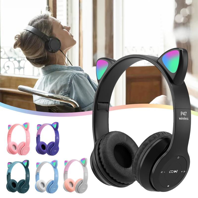 

Headphones & Earphones Cute LED Light Up Calling Volume Control Fashion Travel Hands Free 5.0 Kids Adult Wireless Gaming Headset Cat Ear Gif