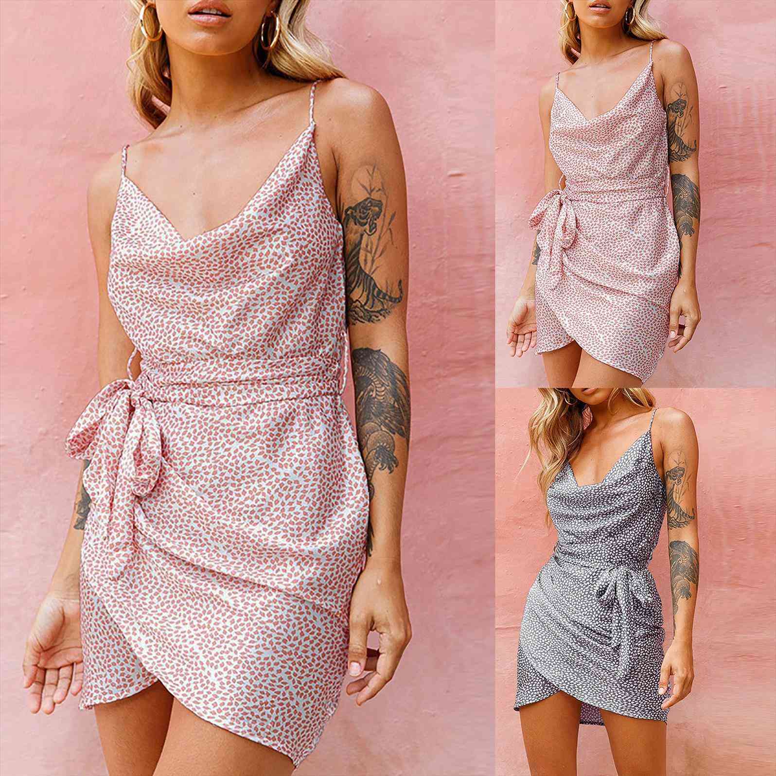 

summer sleeveless leopard women dresses plus size casual printing sling v neck, Black;gray