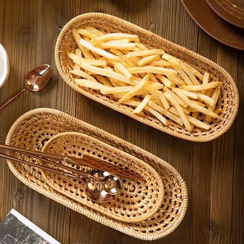 

Storage Tray Storage Basket Hand-Woven Woven Hollow Home Decoration Crafts Environmentally Friendly Oval Bamboo Tray