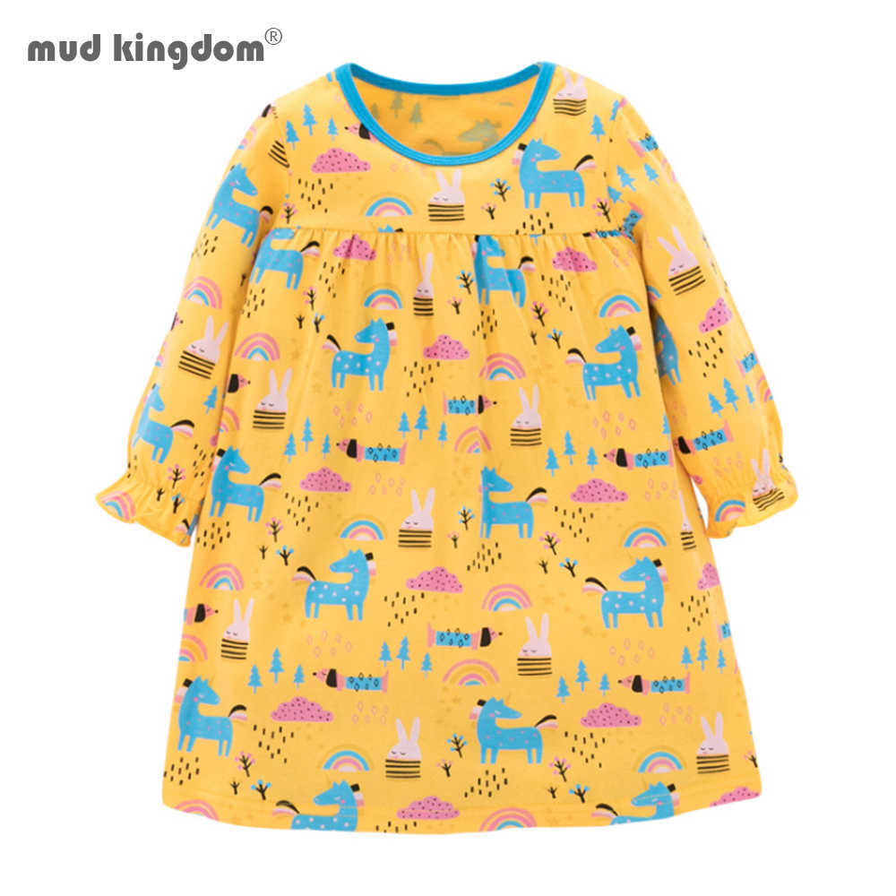 

Mudkingdom Girls Dress Long Sleeve Cotton Cartoon Print Children Clothing Spring Autumn Clothes for 210615, Green