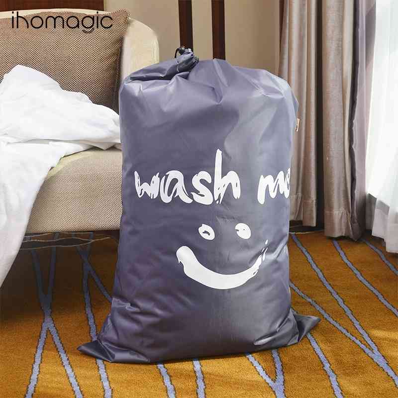 

Nylon drawstring binding mouth dirty pocket cylindrical household travel clothes quilt book storage bag, Blue smile