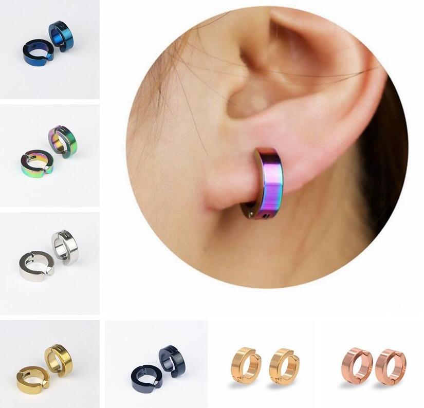 

Unisex Stainless Steel Fake Piercing Earrings Stud Cuff Hoop Non-Piercing Clip-On Earrings Punk Dilataciones Falsas Piercing ps1409, Silver