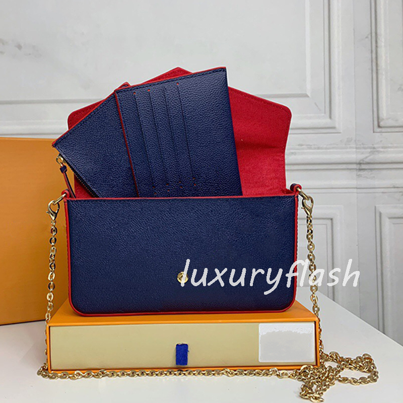 

Fashion Handbags 3pcs Designers Classic Styles Three-piece Suit Women Chain Crossbody Envelope Bags Luxurys 6 Color Embossing Bag Letter Purse Wholesale, Navy blue