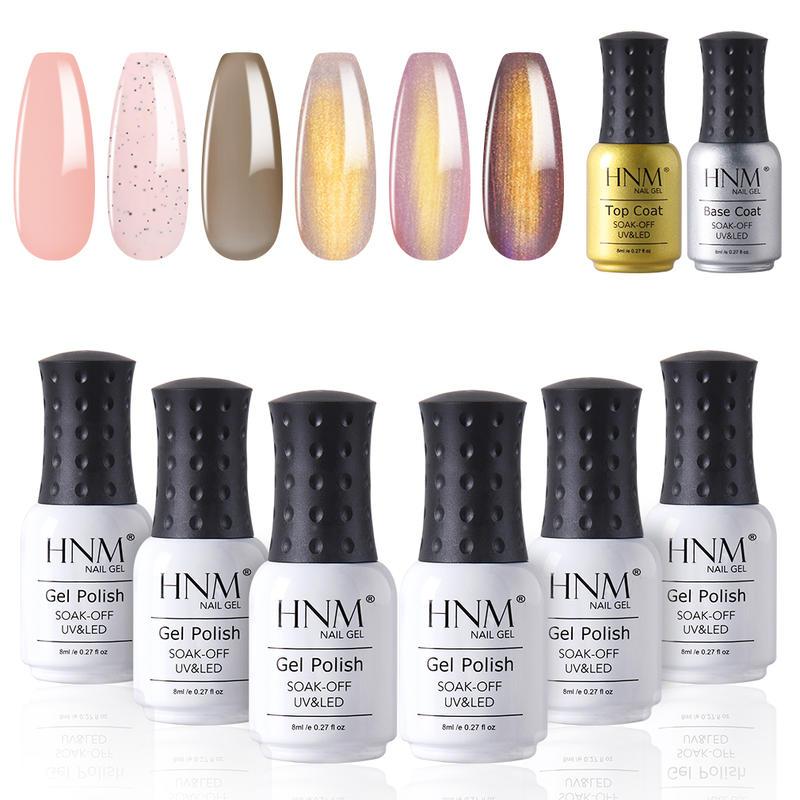 

HNM 6Pcs Color Gel Polish Set Soak Off Top Base Coat Nail Varnish Primer Gel Polish Hybird Lacuqer Vernis Stamping 8ml, Set013