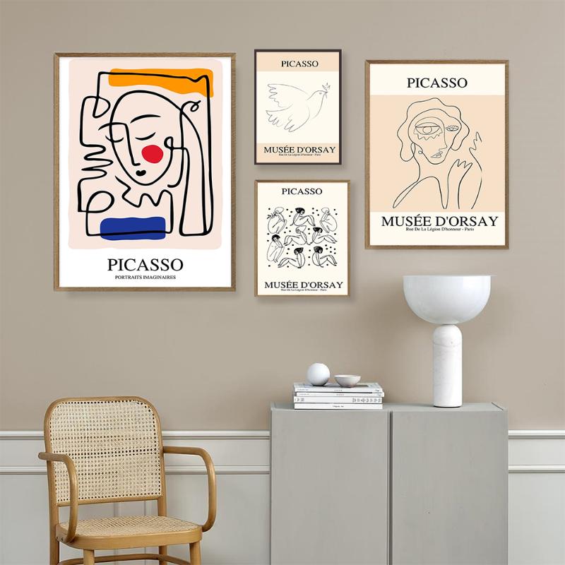 

Paintings Retro Picasso Bird Of Peace Posters And Prints Abstract Line Naked Woman Canvas Painting Wall Art Pictures Bedroom Home Decor