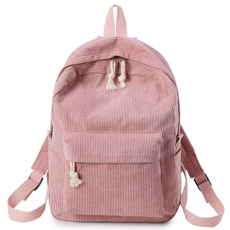 

Preppy Style Soft Fabric Backpack Female Corduroy Design School Backpack For Teenage Girls Striped Backpack Women, Black