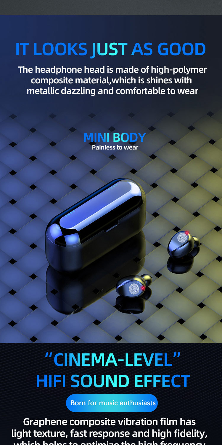 

Wireless Earphone Bluetooth V5.0 F9 TWS Headphone HiFi Stereo Earbuds LED Display Touch Control 2000mAh Power Bank Headset With Mic