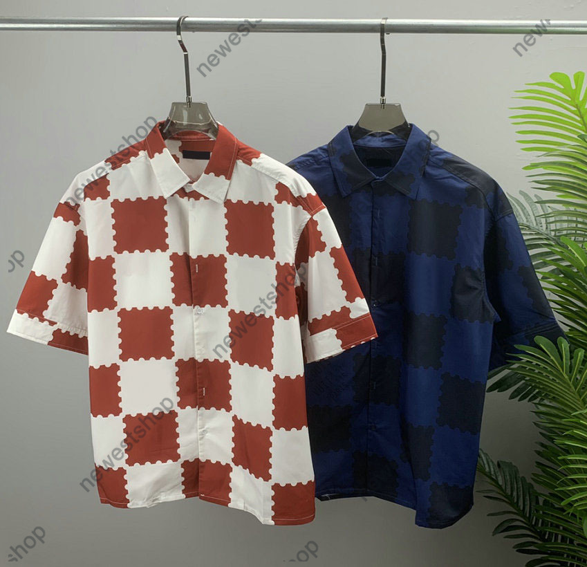 

2022 summer Europe mens shirts paris designer luxury men clothing grid print Casual Shirt Cool Hip hop Short Sleeve letter Printing Designers Tee, Red