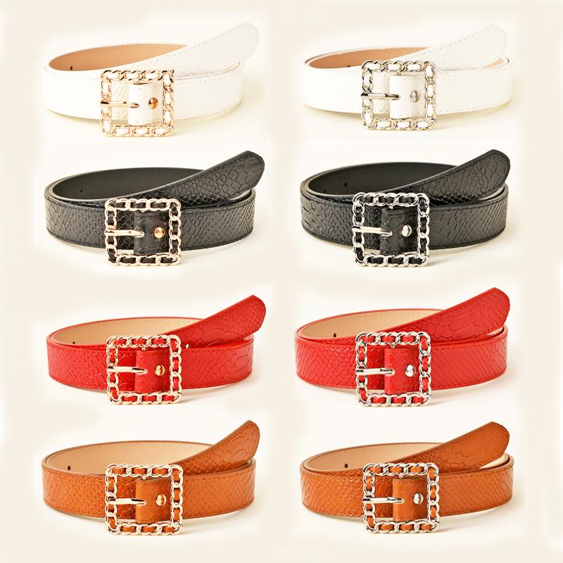 

Belts Ladies Fashion Imitation Crocodile Leather Belt High Quality Multicolor Gold And Silver Buckle Strap All-Match Jeans Waistband, Black;brown