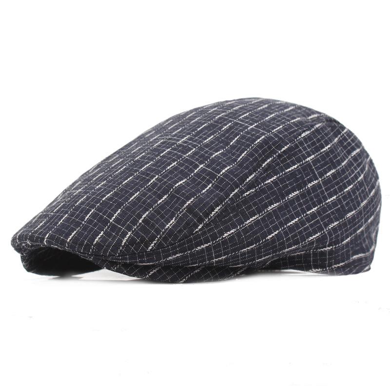 

Berets Vintage Men Women Beret Caps Wholesale Spring Summer Duckbill Sun Hats Cotton Striped Advanced Cabbie Driver Ivy, Black