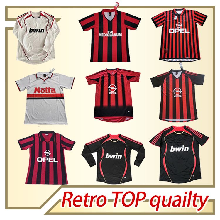 

1992 1996 1997 2000 01 2002 2003 2006 2007 09 10 Retro AC soccer jersey KAKA MALDINI INZAGHI PIRLO milan VINTAGE football shirt, Black;yellow