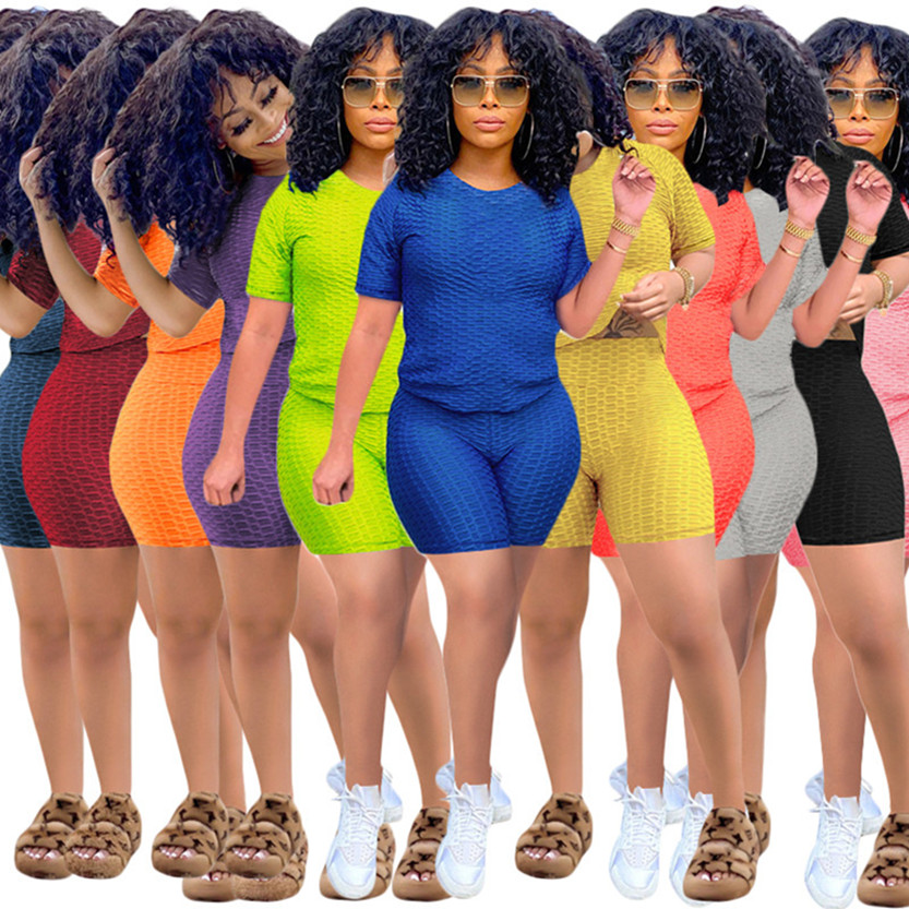 

3XL Summer Women jogger suit solid color 2 piece set short sleeve tracksuits pullover t-shirt short pants sportswear casual outfits 4540, Purple