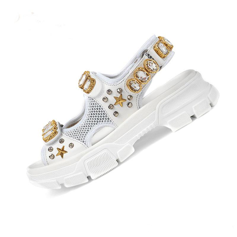 

Thick bottom Sports sandals diamond woman leisure sandals fashion Leather beach Men Casual sandals velvet Letter lady shoes Large size 35-45, Pink