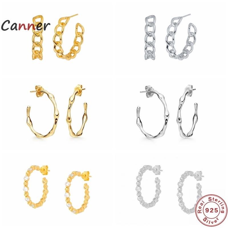 

Stud Canner S925 Sterling Silver Earrings For Women Trendy Geometric Simple Hollowed-Out Irregular Chain Earring Fine Jewelry