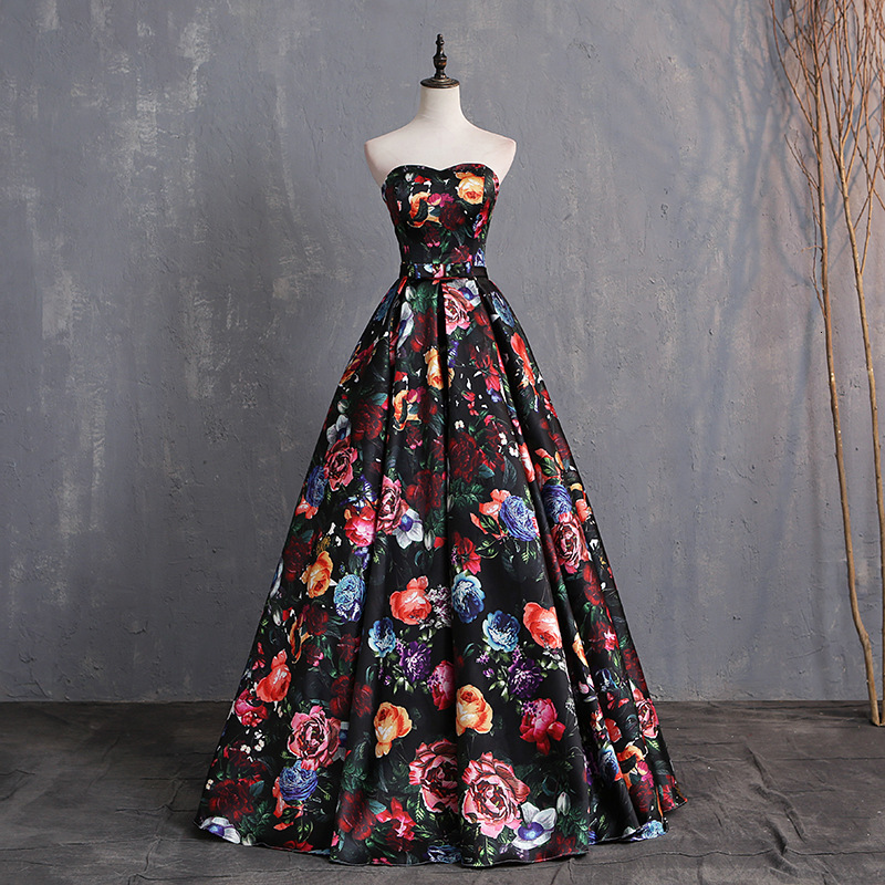 

2021 New Floral Printed African Evening Es f Ball Gown Belt Empire Waist Long Prom Party Gowns Vestido De Formatura Ms8l, Picture color