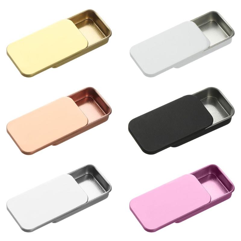 

Gift Wrap Tinplate Push Metal Rectangular Empty Hinged Tins Mini Portable Box Containers Small Storage Kit & Home Organizer
