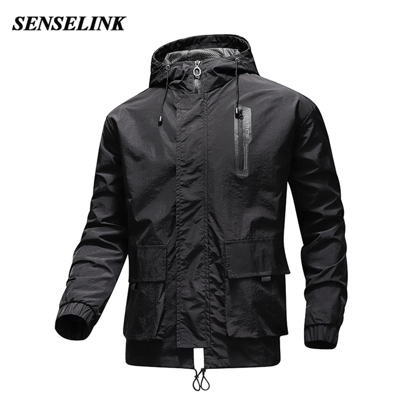 

Men Autumn Winter Plus Size 5Xl Jacket Hooded Windproof Loose Sports 100% Nylon Hong Kong Version Tooling Wind 211110, Army green