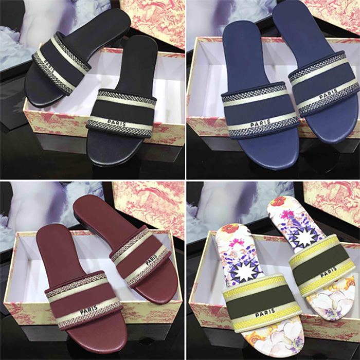 

Paris Womens Slippers Summer Embroidery Sandals Floral Brocade fashion Flip Flops Striped Beach Genuine Leather Dazzle Flowers Slipper, 16