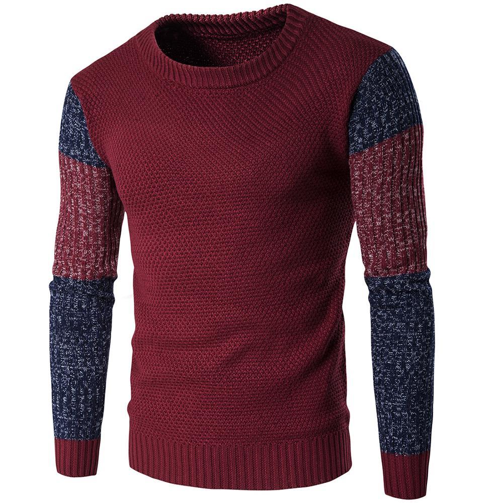

2021 New Winter O-neck Men Vintage Tricot Pull Homme Casual Pullovers Male Outwear Slim Knitted Sweater 73sc, Burgundy