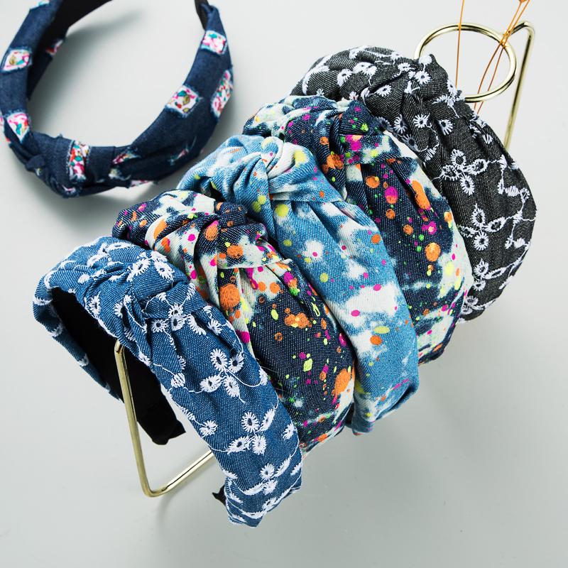 

Hair Clips & Barrettes Temperament Flower Print Jeans Headband For Woman Elegant Bowknot Twist Fabric Hairband Female Party Accessories Head, Golden;silver
