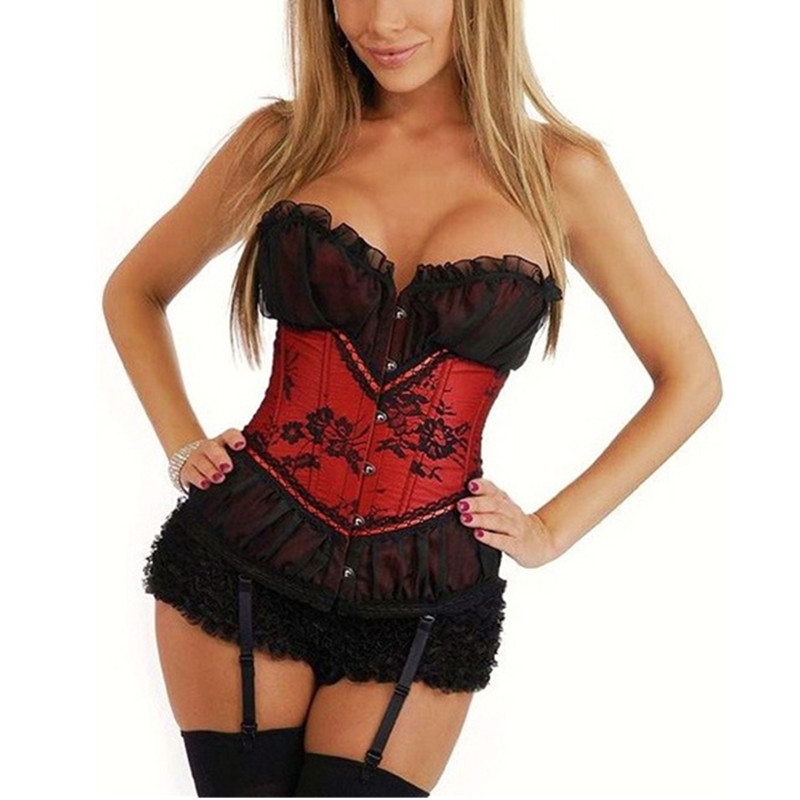 

Woman Bustiers Sexy Mesh Lace Up Corset Tops for Women Wedding Bridal Bustier Corset Lingerie Vintage Embroidery Overbust Shapewear Corselet, Gray