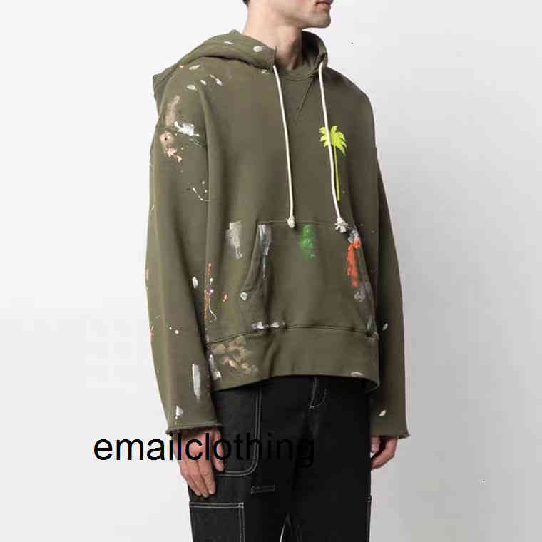 

Men' Hoodies & Sweatshirts Mens Designers Palms Angels 22 Military Green Spray Paint Graffiti Print Long Sleeve Casual Pullover Sweater NS9H, Army green
