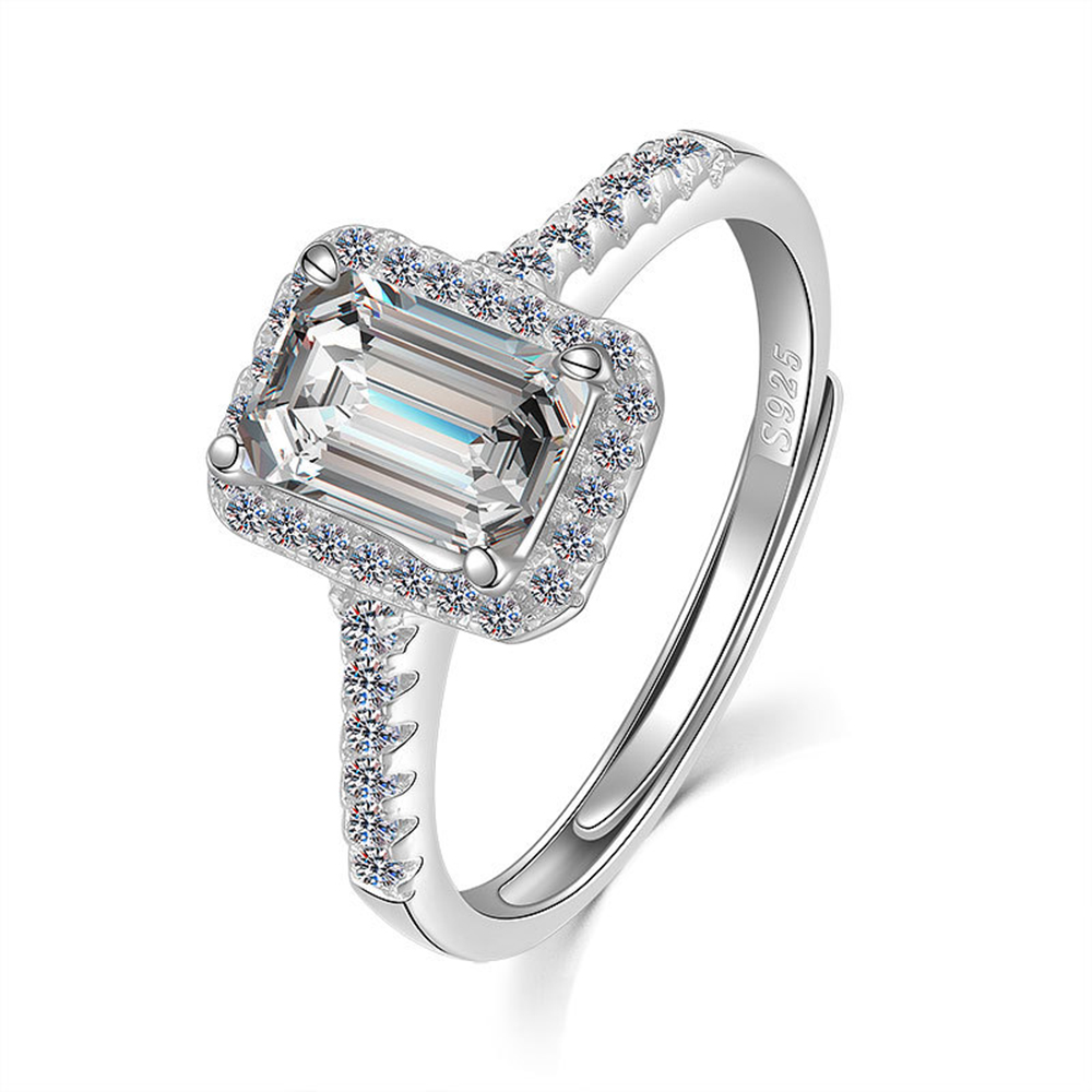 

Real 925 Silver with 1 Ct(5*7mm) Rectangle Moissanite Stone Ring Free Adjustable Size Classic Luxury Fine Jewelry For Women