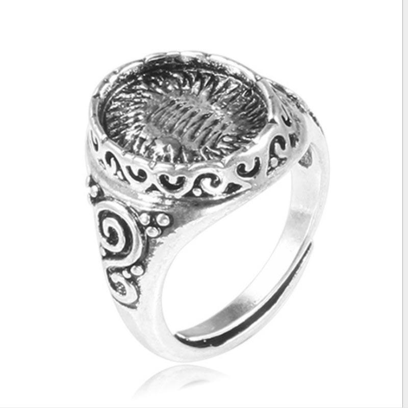 Cluster Rings 17*24mm Exquisite Rune Carved Adjustable Ring Blank DIY Wax FOR Woman-image-704536935