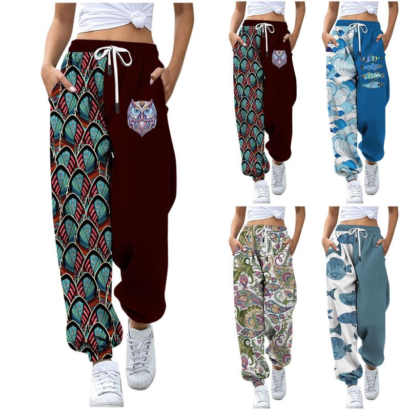 

Women's Pants & Capris Womens Casual Sweatpants Elastic Drawstring High Waist Artistic Patterns Printed Super Soft Winter Workout Lounge, Black;white