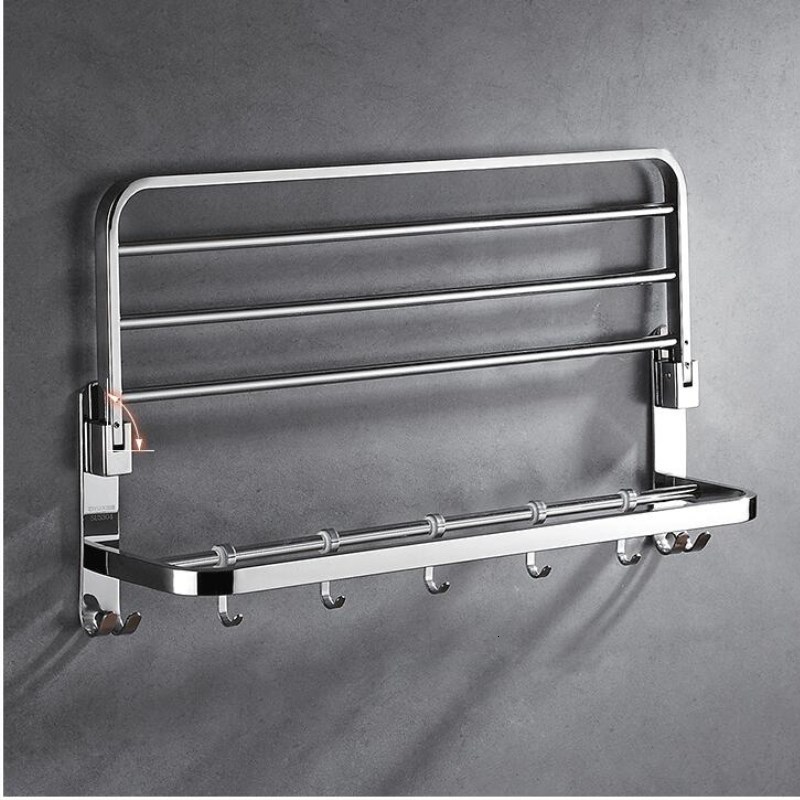 

2021 New Rack Shelf 304 Sus Bathroom Accessories or Nail Free Foldable Double Tier Towel Rail with Hooks Koyq, Orange