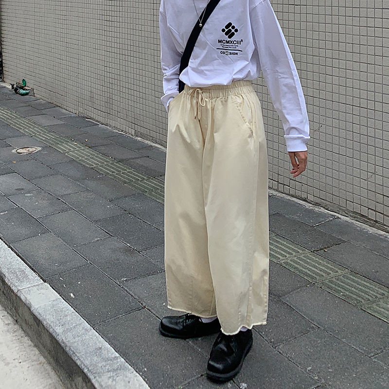 

2021 New Spring Cotton Wide-leg Men's Fashion Drawstring Casual Men Streetwear Korean Hip-hop Straight Pants Mens Trousers 0b8d, Embroidered red