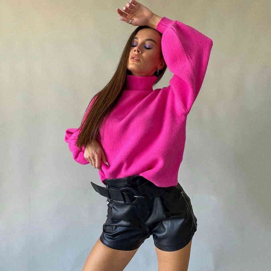 

women's sweaters pink female sweater, loose, elegant, sexy, turtleneck, flashlight sleeves, autumn and winter, casual, e70y, White;black