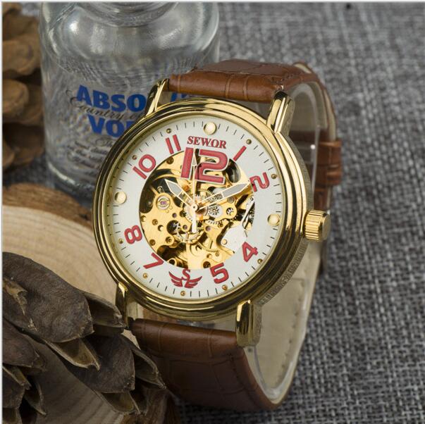 Stylish SEWOR Men's Watch with Automatic Mechanism and Comfortable Leather Band SEW06-2-image-661893952