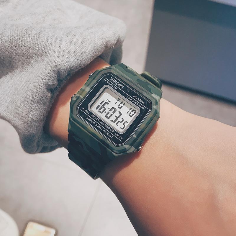 

Wristwatches Watch Male Harajuku Style Trend Ulzzang Digital Sports Waterproof Men And Women Students Korean Version Simple Electronic, Camouflage green