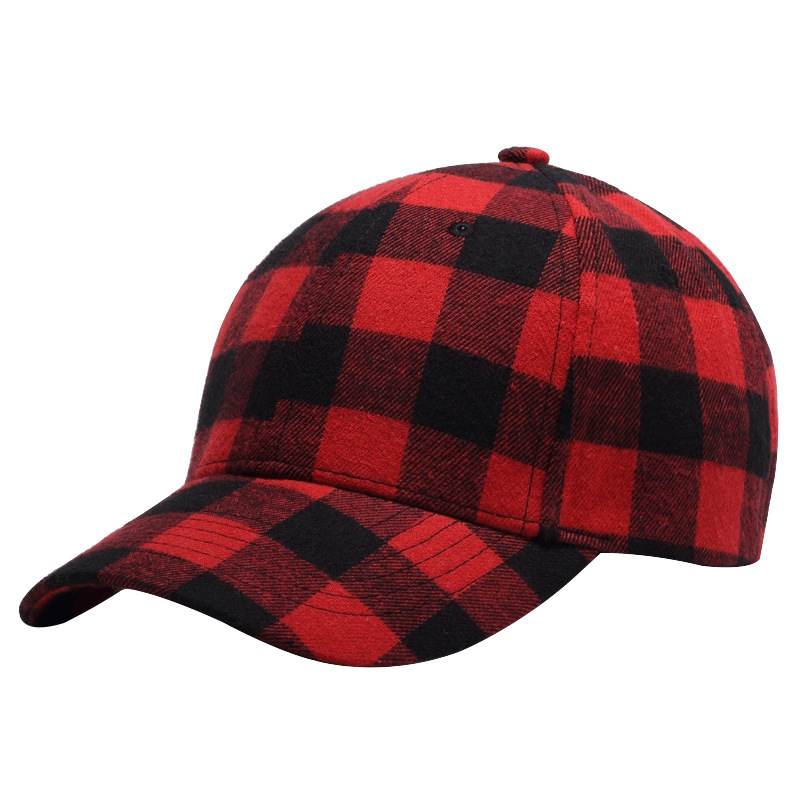

Hot sale dancer cotton black and red plaid top hat men's Korean hat baseball cap summer