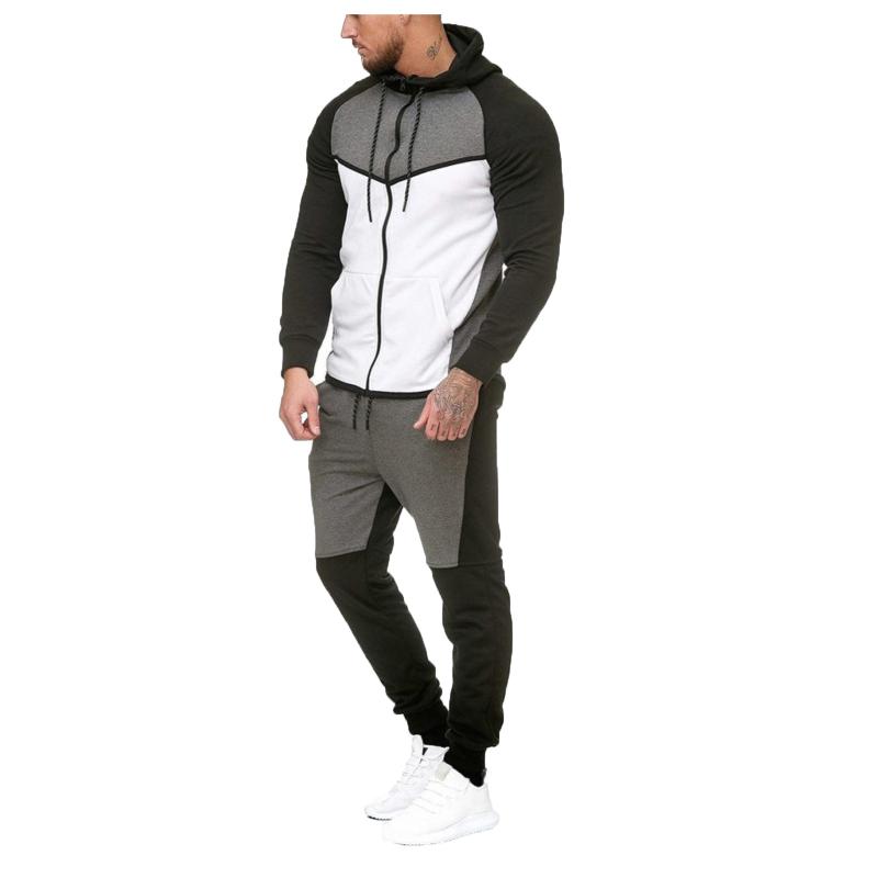 

Men's Tracksuits Color Block Tracksuit Men Sets Winter Two Piece Sport Suit Slim Zipper Sweatshirt And Long Pants Sportswear Ensembles Homme, Gray