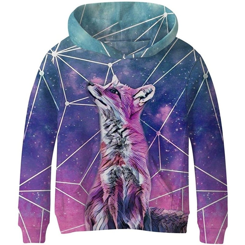 

Little fox comfortable men and women novelty hoodie 3D printing pullover hooded sweater with pocket 100-160, Black