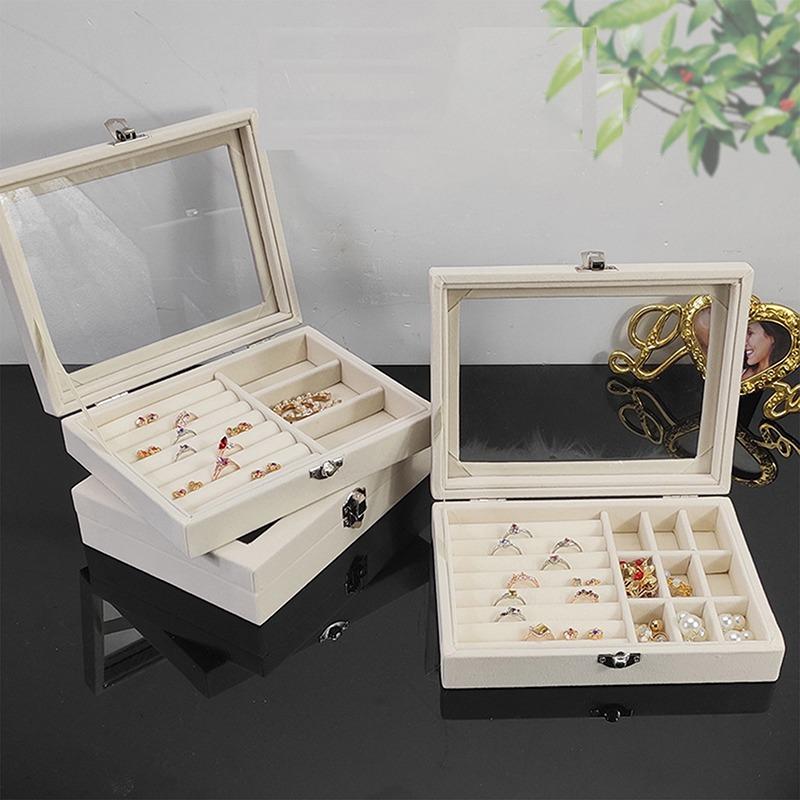 

Storage Boxes & Bins 2021 Velvet Glass Ring Earring Jewelry Display Organizer Box Tray Holder Case