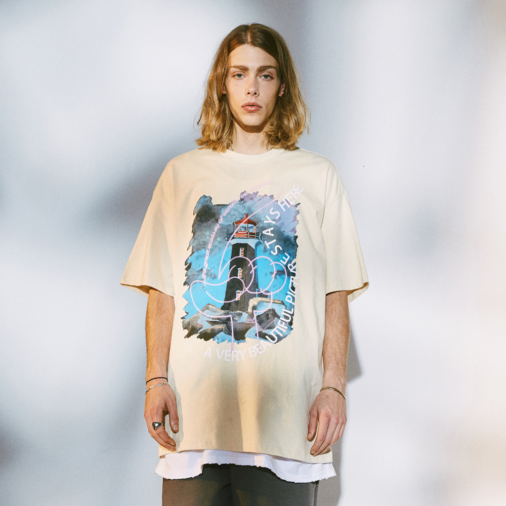 

2021 New Scenery Print T-shirts Hip Hop Streetwear Tshirts Men Fashion Summer Casual Short Sleeve Tops Tees Male L8q5, Black