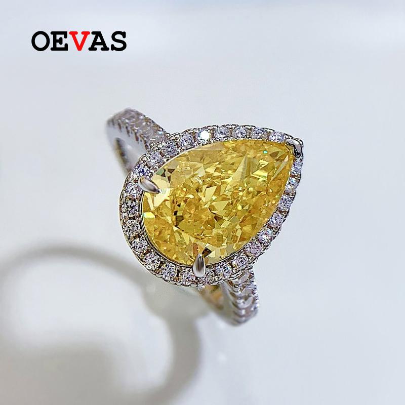

Cluster Rings OEVAS 100% 925 Sterling Silver 8*12mm Yellow Water Drop High Carbon Diamond For Women Sparkling Wedding Fine Jewelry Gift, Golden;silver