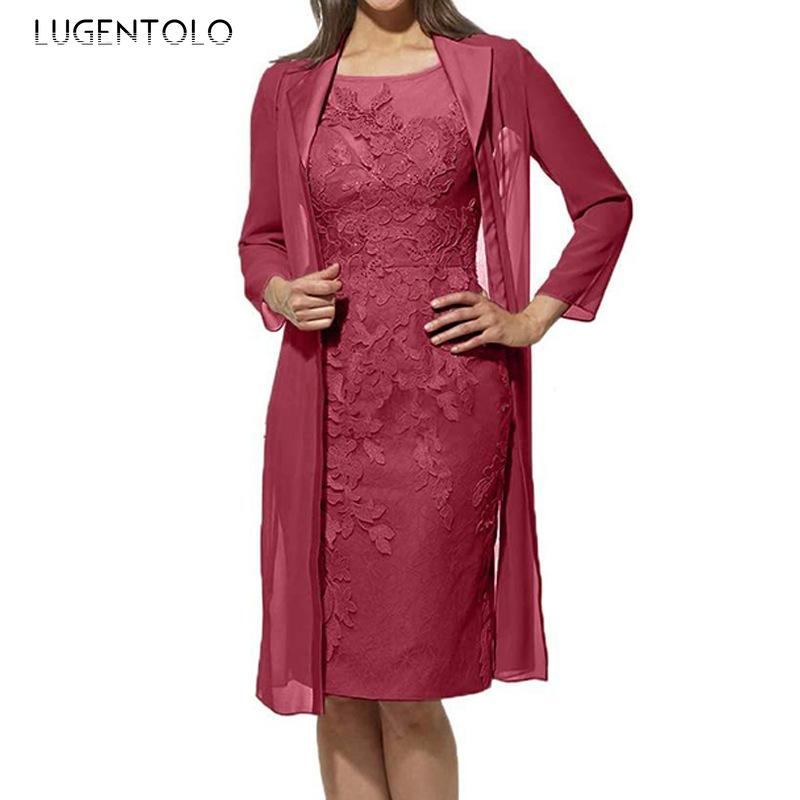 

Casual Dresses Women Elegant Party Dress Slim Roune Neck Embroidery Long Sleeve Cardigan Female Solid Dinner Midi, Black;gray