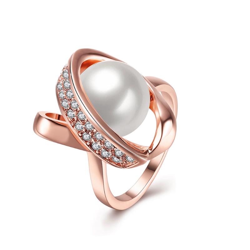 

Wedding Rings INALIS Rose Golden For Women Inlay Imitation Pearl And Shiny Crystal Female Ring Luxurious Design Fashion Jewelry