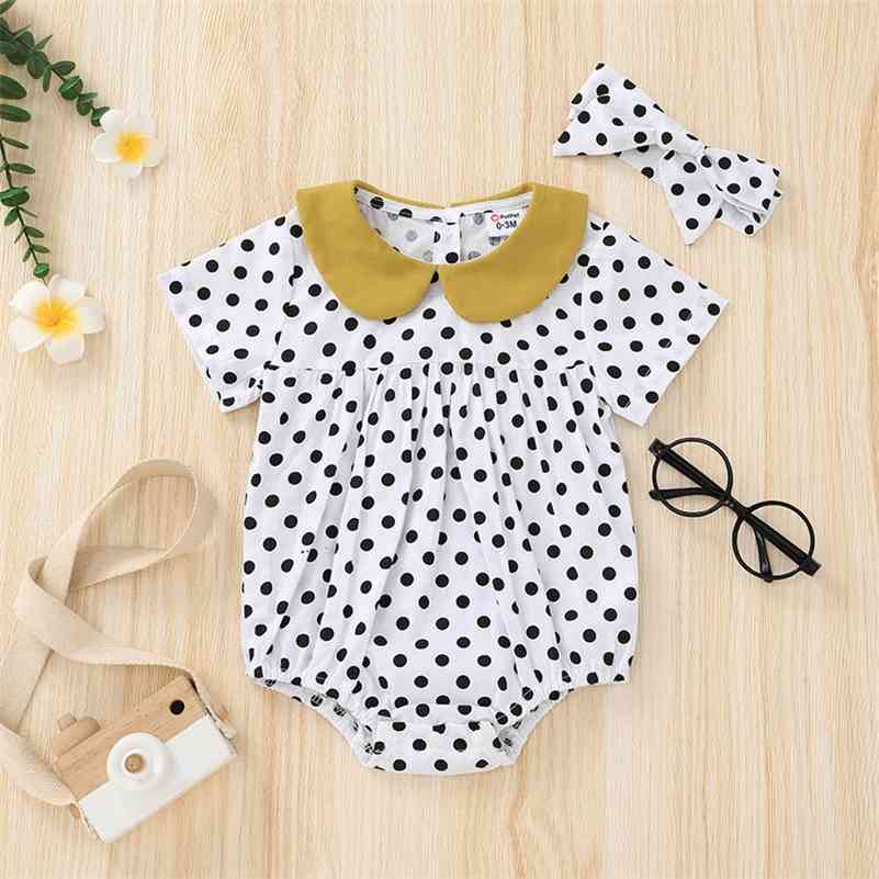 

Infant born Baby Boys Romper Summer Short Sleeve Peter Pan Collar Dot Cute Rompers Clothes Outfits 0-2T 210629, White