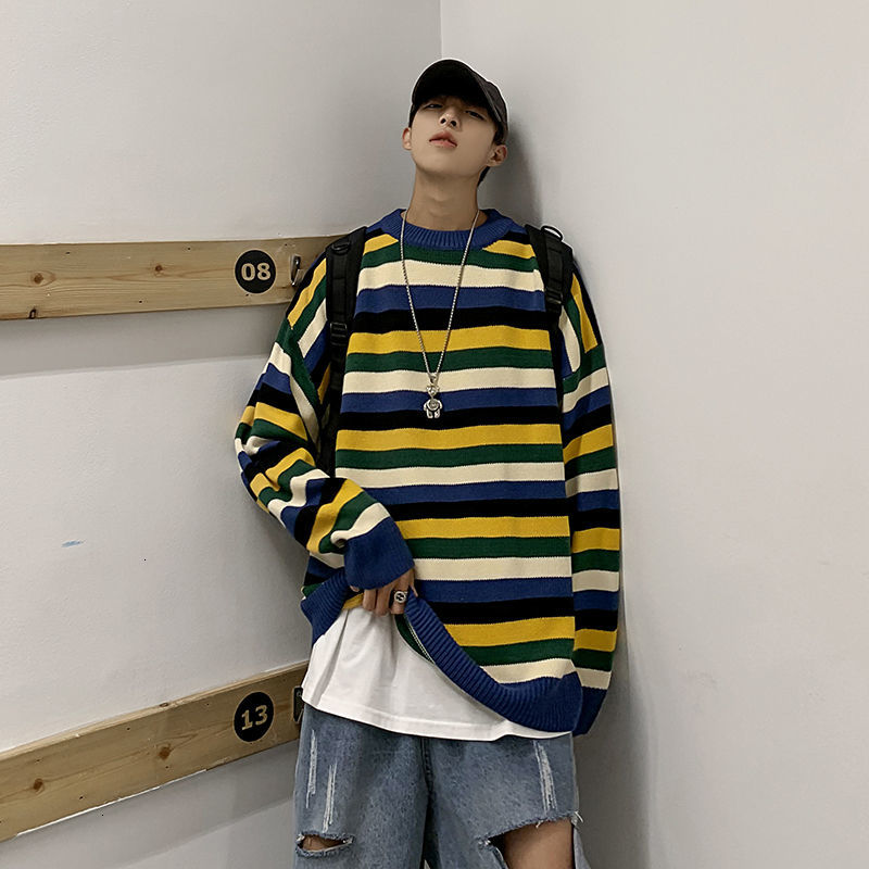 

2021 New Winter Multi-color Striped Coats Printing Wool Sweater Around the Neck Sweaters Long Cashmere Knitting Clothes -2xl U4f2, Red stripes.