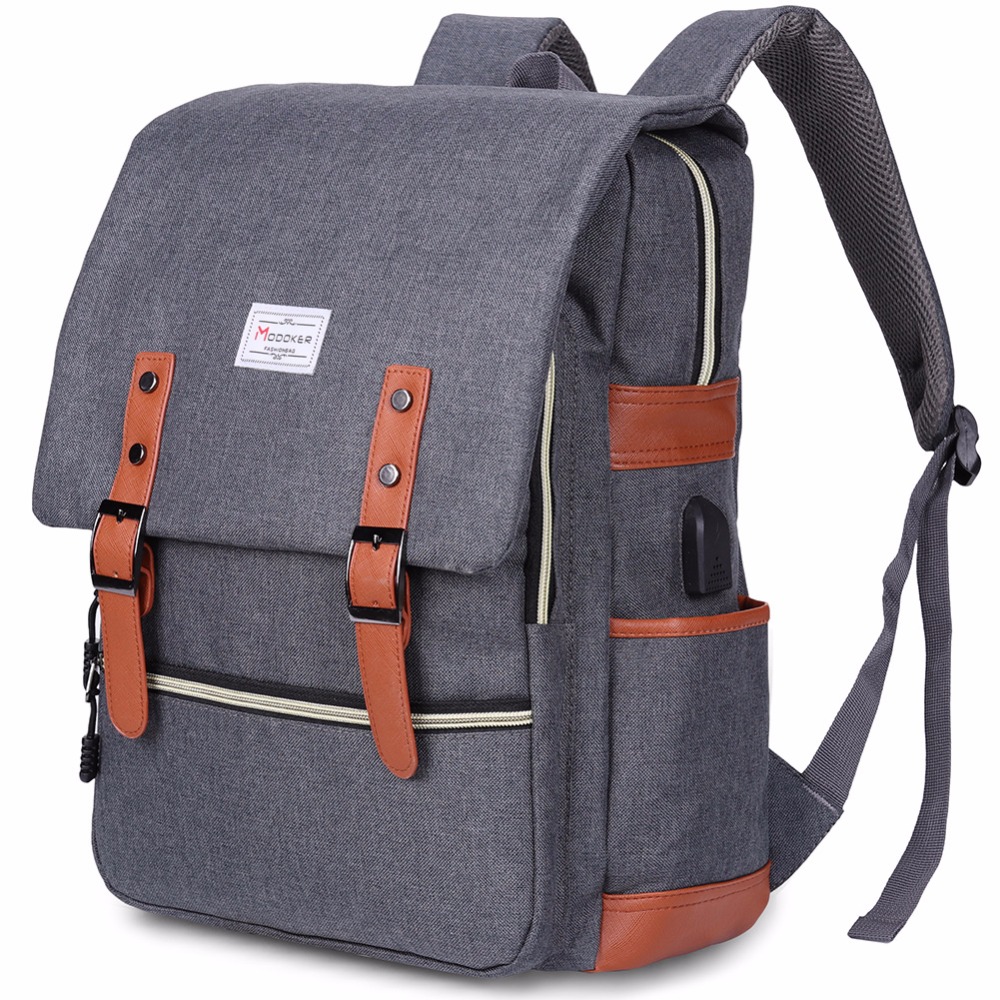 

Modoker Vintage Laptop Backpack Charging Port Lightweight School College Bag Rucksack Fits Notebook, Grey