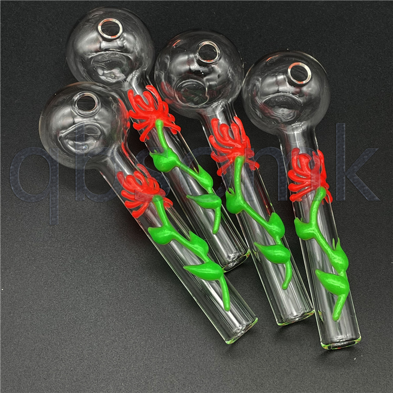

QBsomk Glow in the dark Pyrex Glass Oil Burner Pipe 4inch 30mm ball octopus shape Luminous Hand Pipes Smoking Accessories