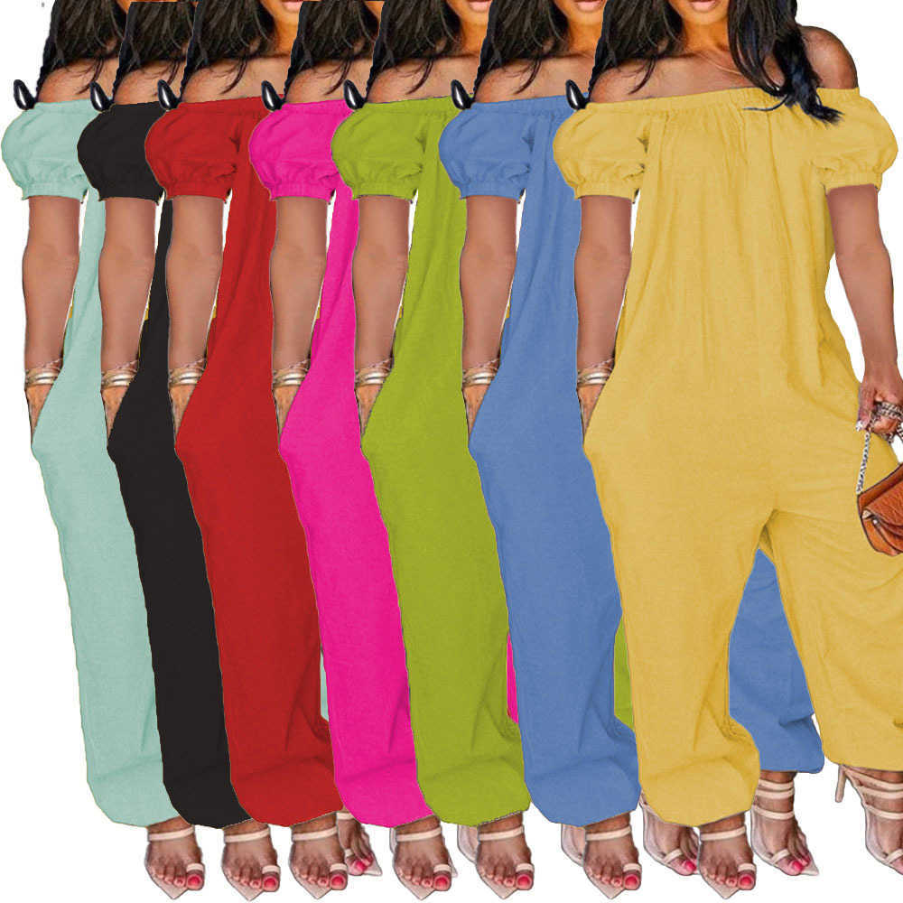 

Autumn Women Plus Size Pants Designer Jumpsuits Sexy Off Shoulder Loose Wide Leg Overalls Solid Color Pullover Comfortable Clubwear 0722, Long sleeve stlye mix colors
