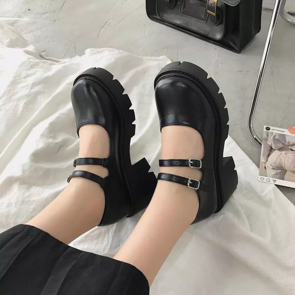 

Women Leather Shoes Harakuju Lolita JK Student Sweet Girls Mary Jane Shoes Japanese High Heels Round Toe Platform Shoes Pumps, Black;white