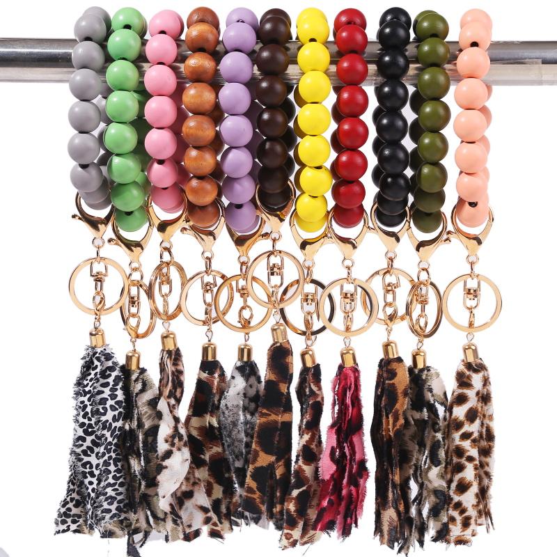 

High Quality Suede Tassel Wood Beads Beaded Bracelet Keychains